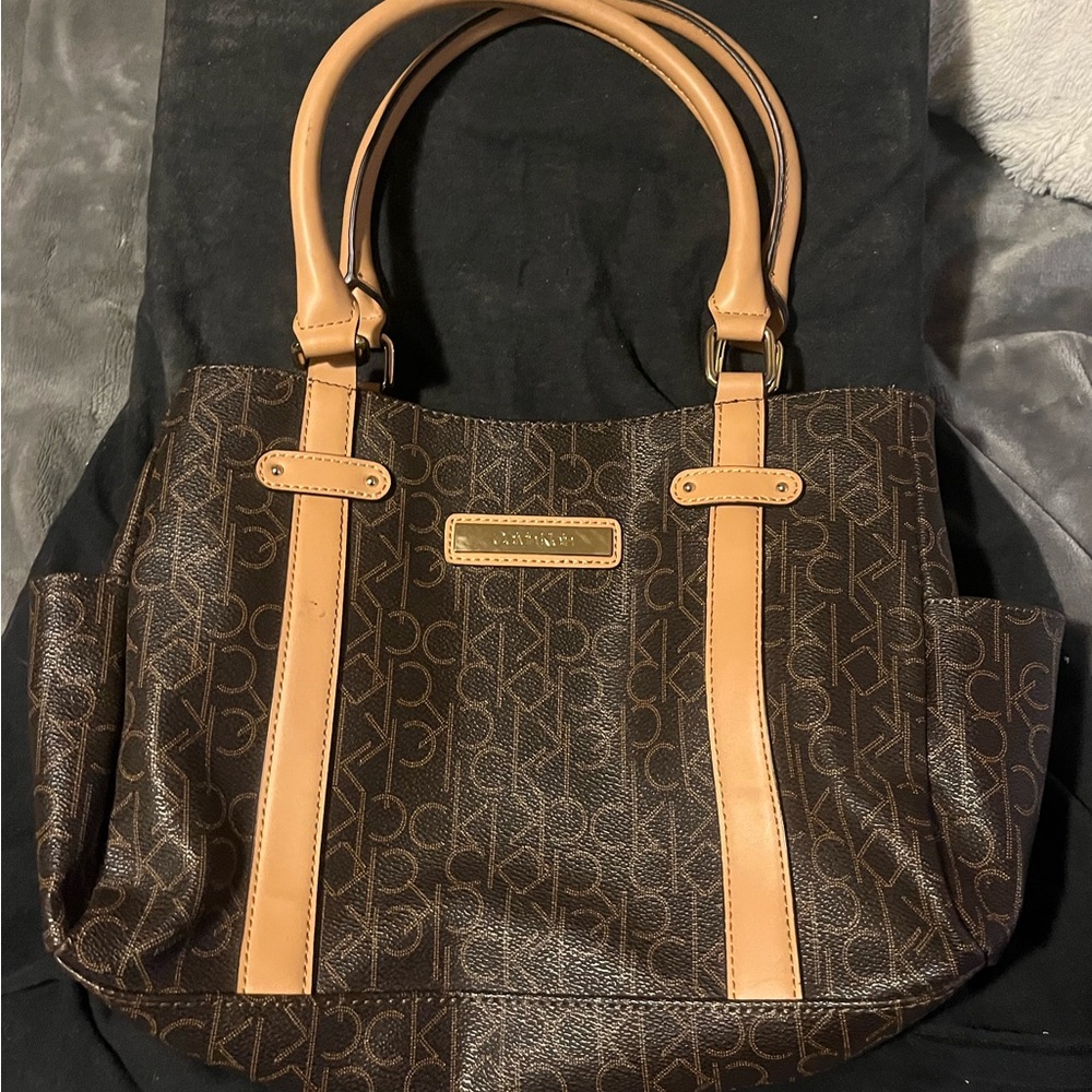 Calvin Klein Hudson CK Tan and Brown Monogram Satchel